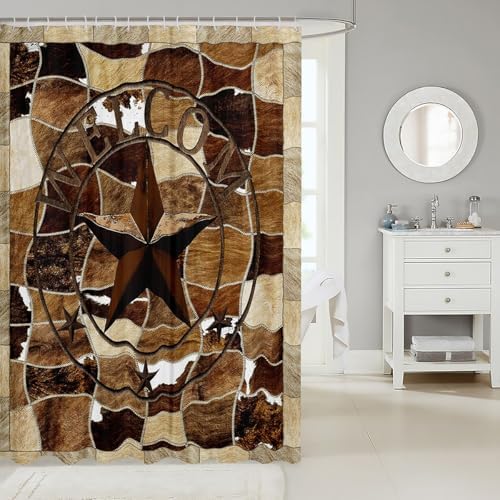 Vibrant Rustic Cowhide Bath Curtain Western Texas Star