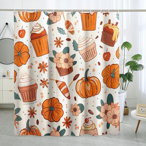 72x72 Beige Fall Food Shower Curtain Set