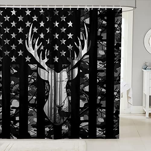 Manfei Deer Antlers Silhouette Bath Shower Curtain