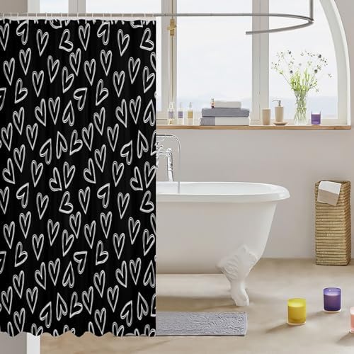 jejeloiu Cute Heart Pattern Shower Curtain Set 1