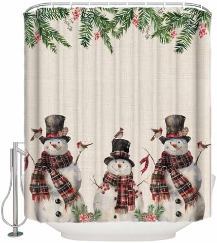 Anzona Christmas Snowman Waterproof Shower Curtain Set