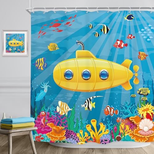 Riyidecor Kids Cartoon Shower Curtain Set
