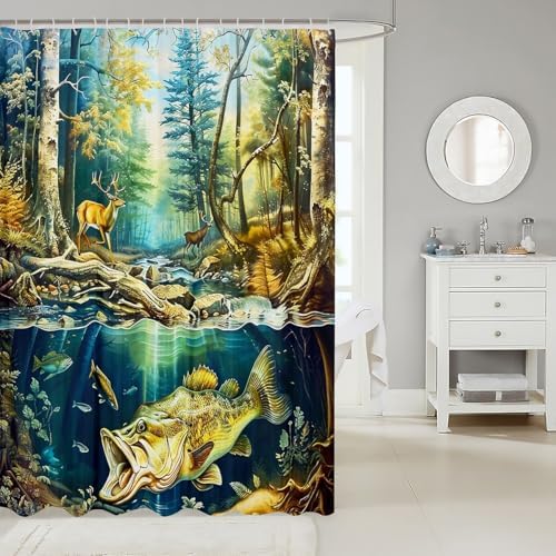 Feelyou Bass Fish Show Shower Curtain 72x78 Unique Fun