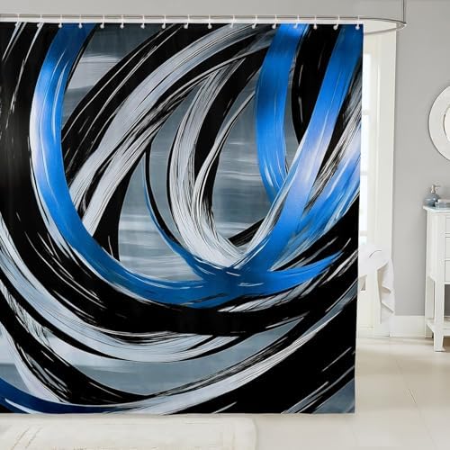 Abstract Blue and Black Bathroom Shower Curtain