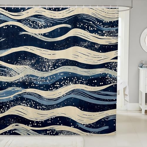 Feelyou Japanese Wave Shower Curtain Set 72x72 1