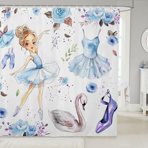 Ballet Dance Girl 72 Shower Curtain with 12 Hooks Dreamy Swans Flowers