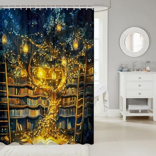 RezsoyeN Book Themed Waterproof Shower Curtain Set