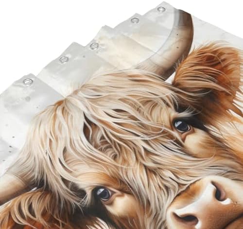 Highland Cow 72x72 Washable Boho Shower Curtain Set