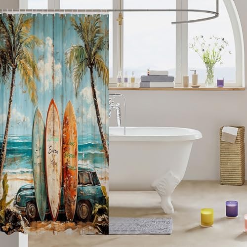 Retro Surfboard Shower Curtain 72x78 jejeloiu