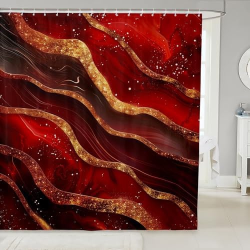 Marble Print Waterfall Shower Curtain
