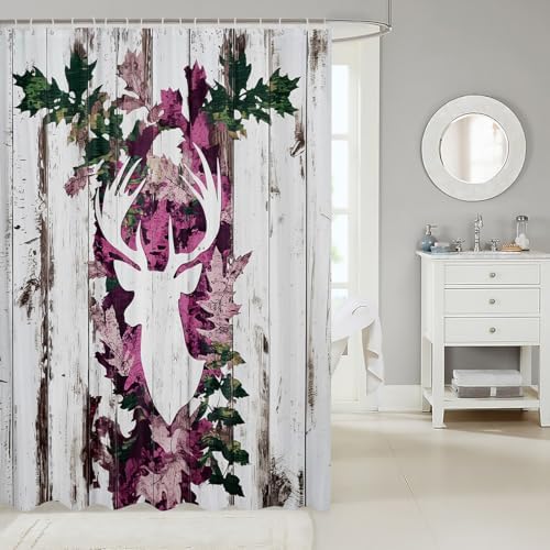 Deer Hunting Shuffleboard Pink Camo Bathroom Shower Curtain Set 72x72