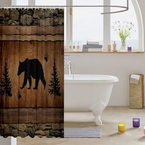 Manfei Kids Rustic Bear Shower Curtains