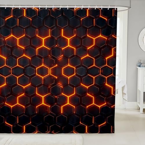 Fun Geometric Honeycomb Kids Bathroom Shower Curtain Set