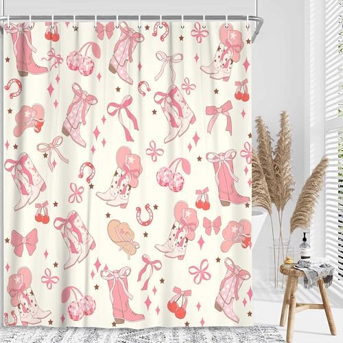 DYNH Pink Bow Western Shower Curtain Set