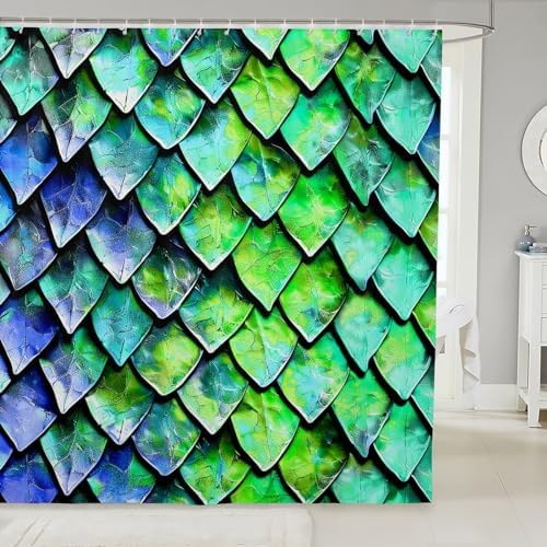 Feelyou Dragon Scale Bath Curtain Set 72x72 Wild Animal Skin Glitter Psychedelic