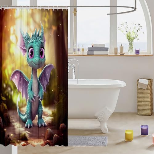 Feelyou Cute Dragon Shower Curtain 72x78SET for Kids