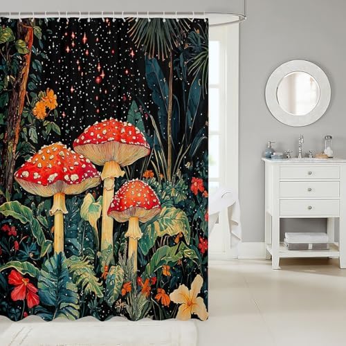 Jejeloiu Cartoon Mushrooms Shower Curtain Set 72x84