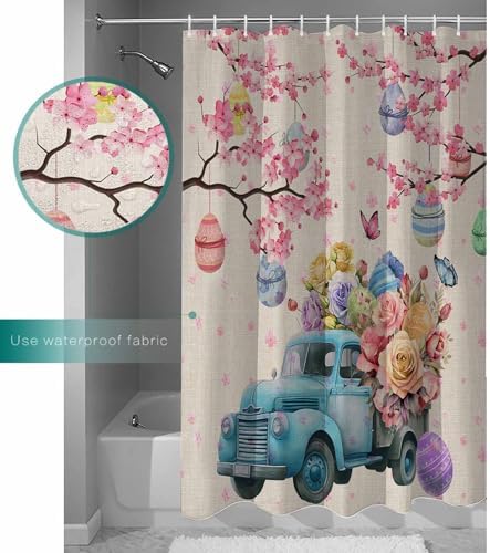 ZOE GARDEN Blue Easter Truck 36x72 Bath Shower Curtain with Hook