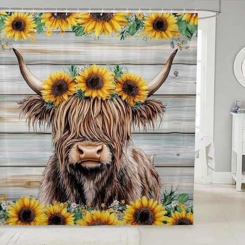 Feelyou Highland Cow Shower Curtain Set 72x78