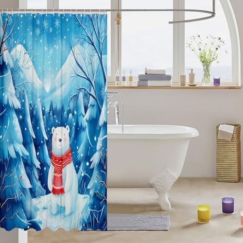 Manfei Cartoon Polar Bear Kids Bath Curtains 72 x 72