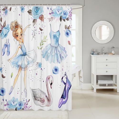 Ballet Dance Girl 72 Shower Curtain with 12 Hooks Dreamy Swans Flowers