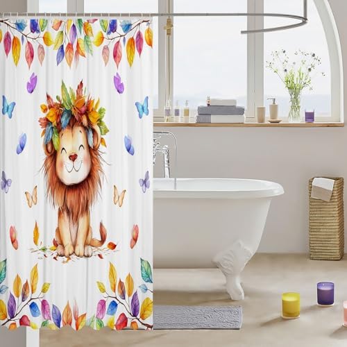 Kawaii Lion Waterproof Bathroom Curtain for Kids