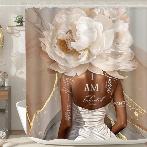MESHELLY Pink Floral Marble Shower Curtain Set with 12 Hooks