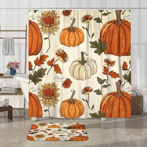 Autumn-themed shower curtain set for home decor