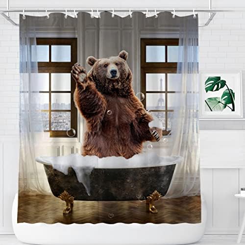 Funny Bear Shower Curtain Set with 12 Hooks