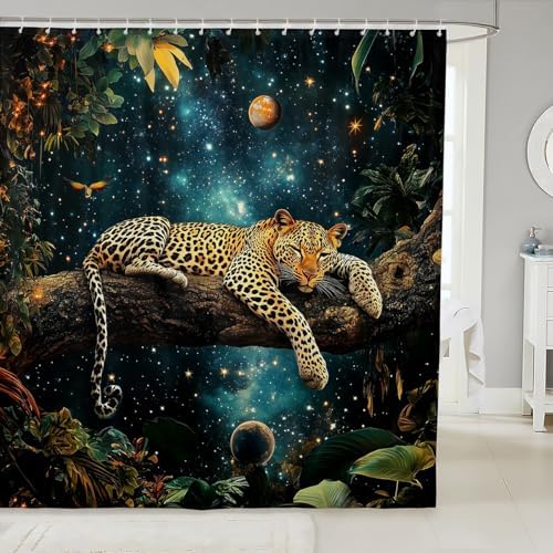 Jeffeloiu Leopard Bath Curtain for Kids and Teens