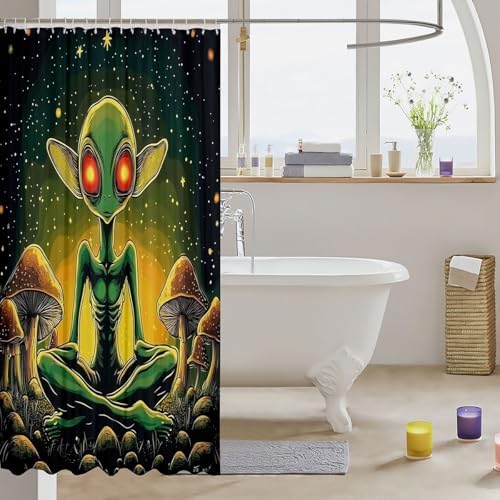 JEJELOIU Alien Bath Curtain Geometric Pattern for Kids
