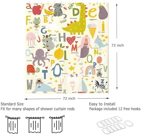 JAWO Kids ABC Learning Shower Curtain Set