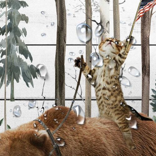 JAWO Funny Cat Bear Shower Curtain Birch Forest