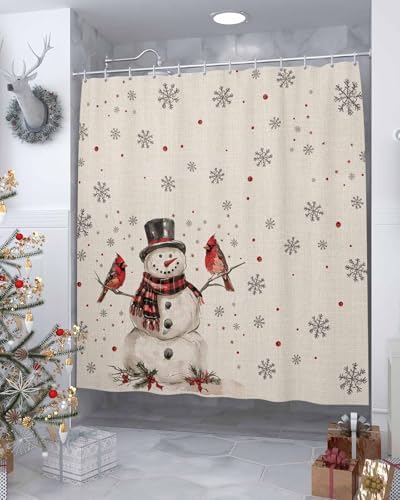 JasmineM Christmas Snowman Snowflake Shower Curtain Set