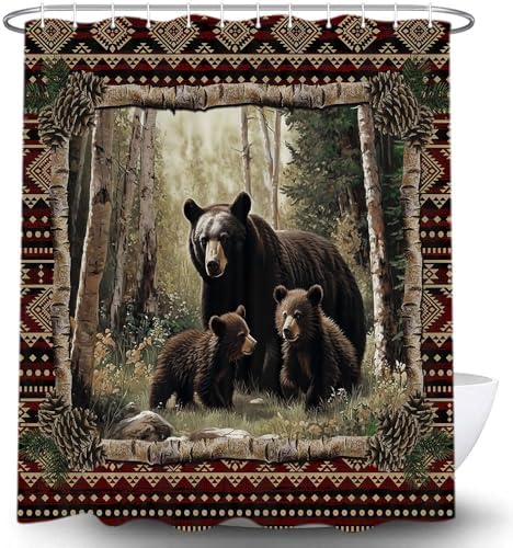 Cabin Bear Shower Curtain Set with Hooks