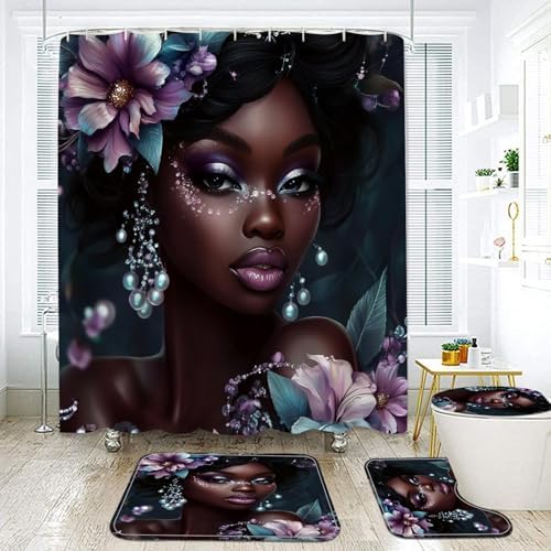 NEWSUYAA Black Girl Shower Curtain Set 4 Sets