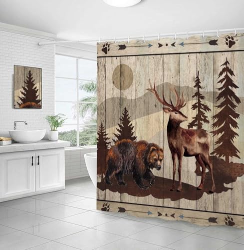 Rustic Cabin Shower Curtain with Hooks