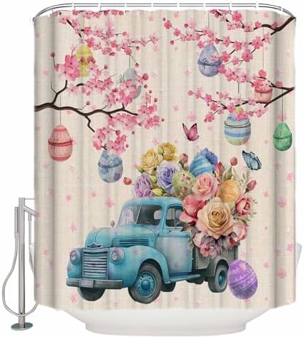 ZOE GARDEN Blue Easter Truck 36x72 Bath Shower Curtain with Hook