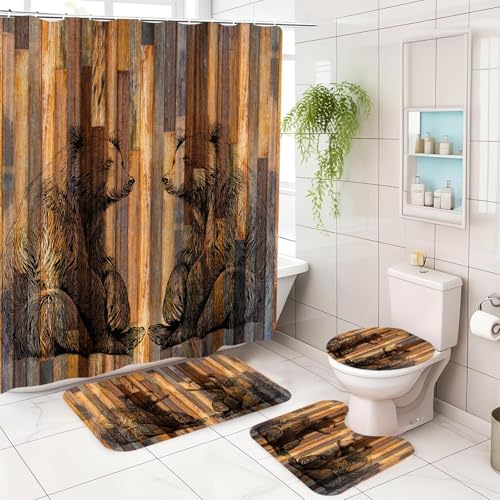 72x72 inch Boys Bear Bathroom Set with Rugs Mat More