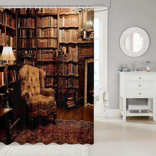 Vintage Bookshelf Shower Curtain