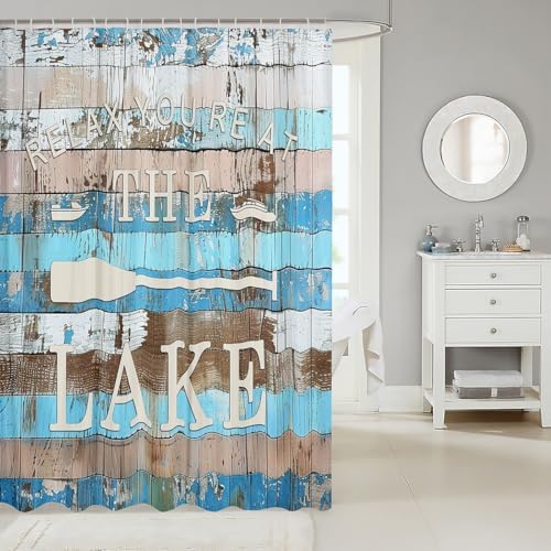 Manfei Kids Lake Camper Shower Curtain Set Waterproof Rustic Style
