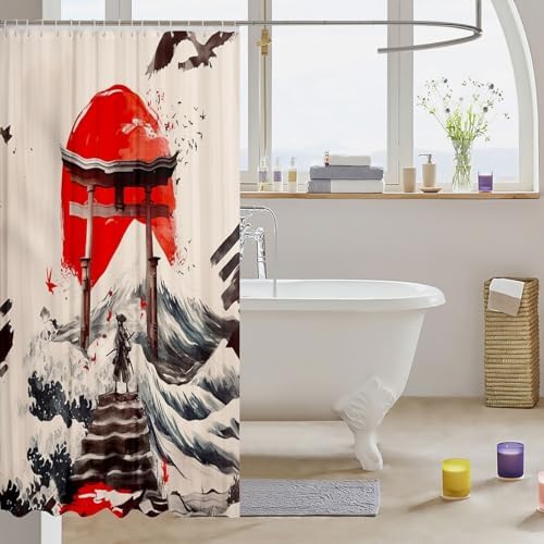 Jejeloiu Japanese Traditional Pattern Samurai Bath Curtain 72x78 inches