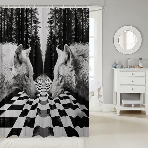 Manfei Wolf Kids Bathroom Shower Curtains Geometric Check 72x72 - 10Pack
