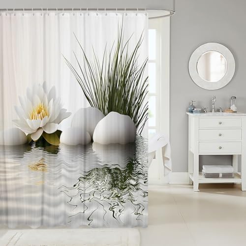 Kids White Zen Stone 72x72 Shower Curtain Set