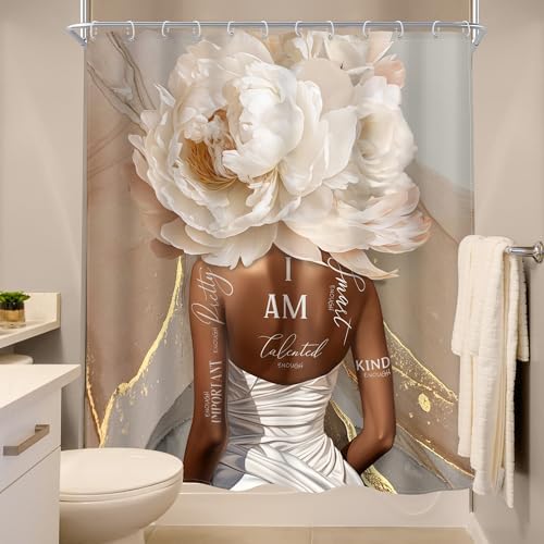 MESHELLY Pink Floral Marble Shower Curtain Set with 12 Hooks