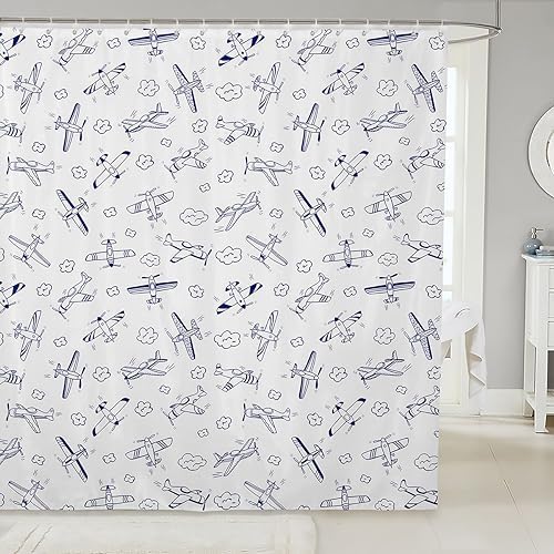 Manfei Airplane Kids Adults Bathroom Curtain