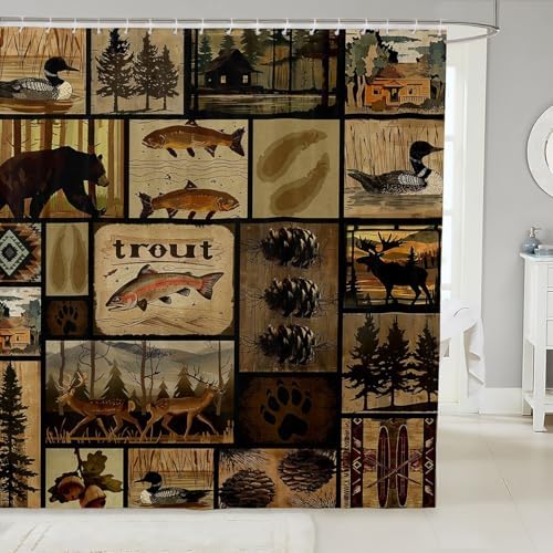 Feelyou-Wildlife shower curtain with Bear and Deers