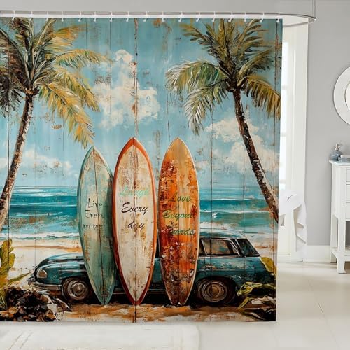 Retro Surfboard Shower Curtain 72x78 jejeloiu