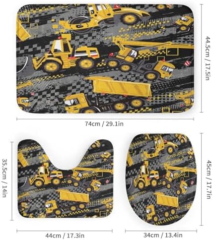 Cool Boys Girls Room Excavator 4-Piece Waterproof Shower Curtains Set