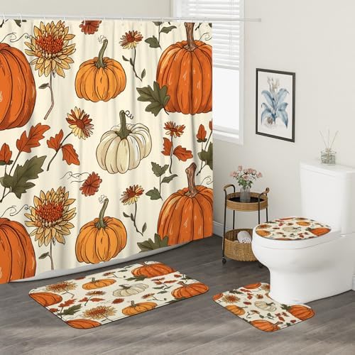 Autumn-themed shower curtain set for home decor